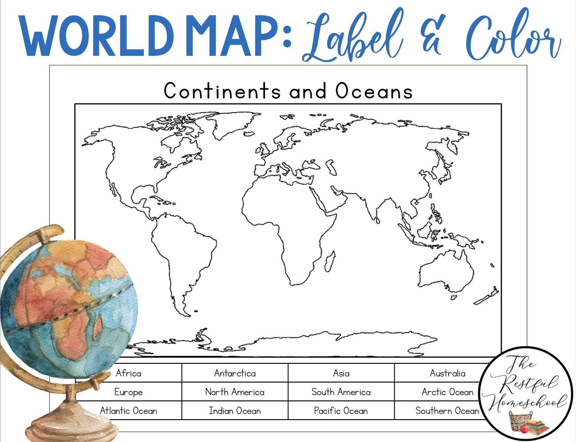 Continents And Oceans | Color And Label Blank World Map within Blank Map of Continents and Oceans Printable