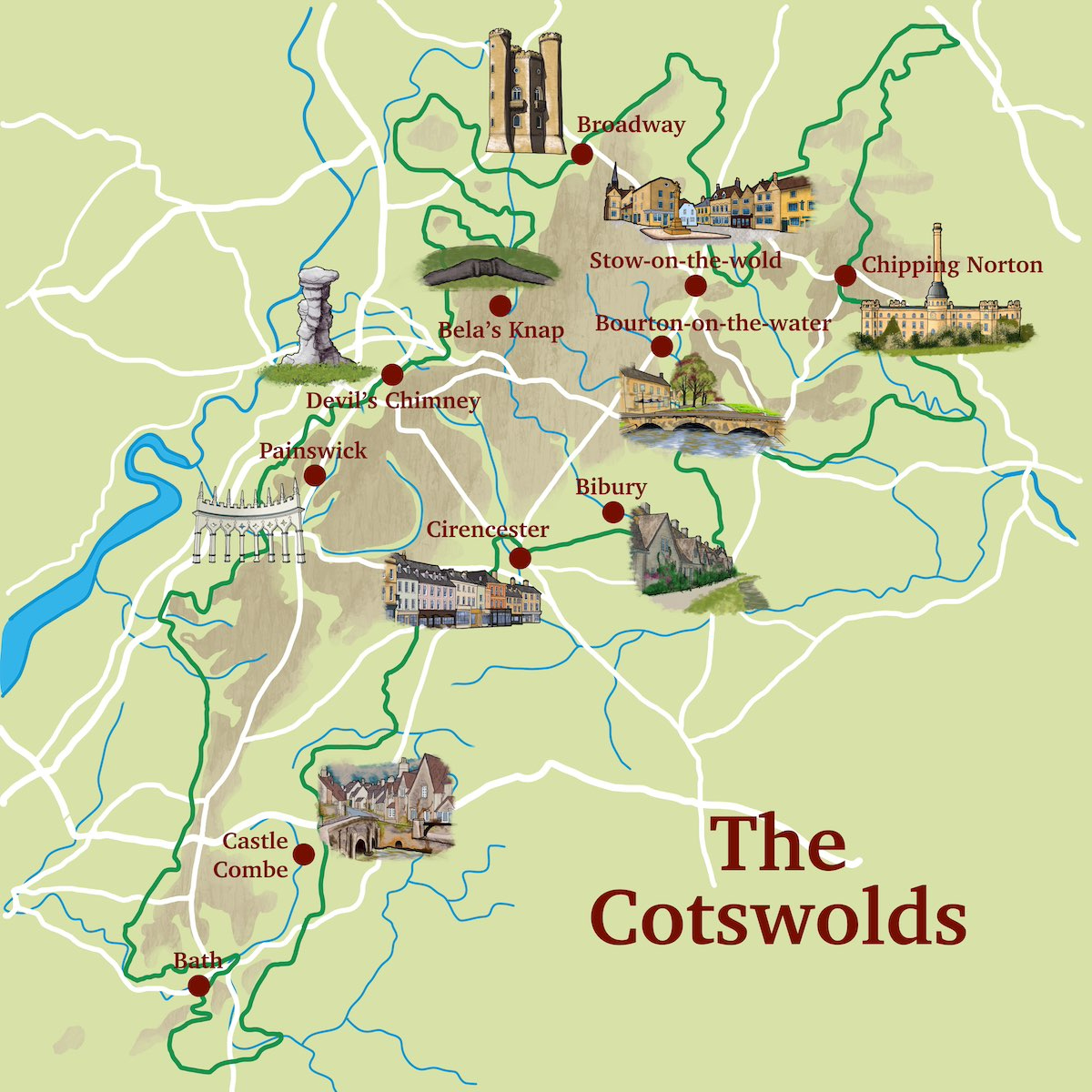 Cotswolds Maps: Interactive Maps, Travel Guides Free Pdfs (+ throughout Printable Map of the Villages with Village Names