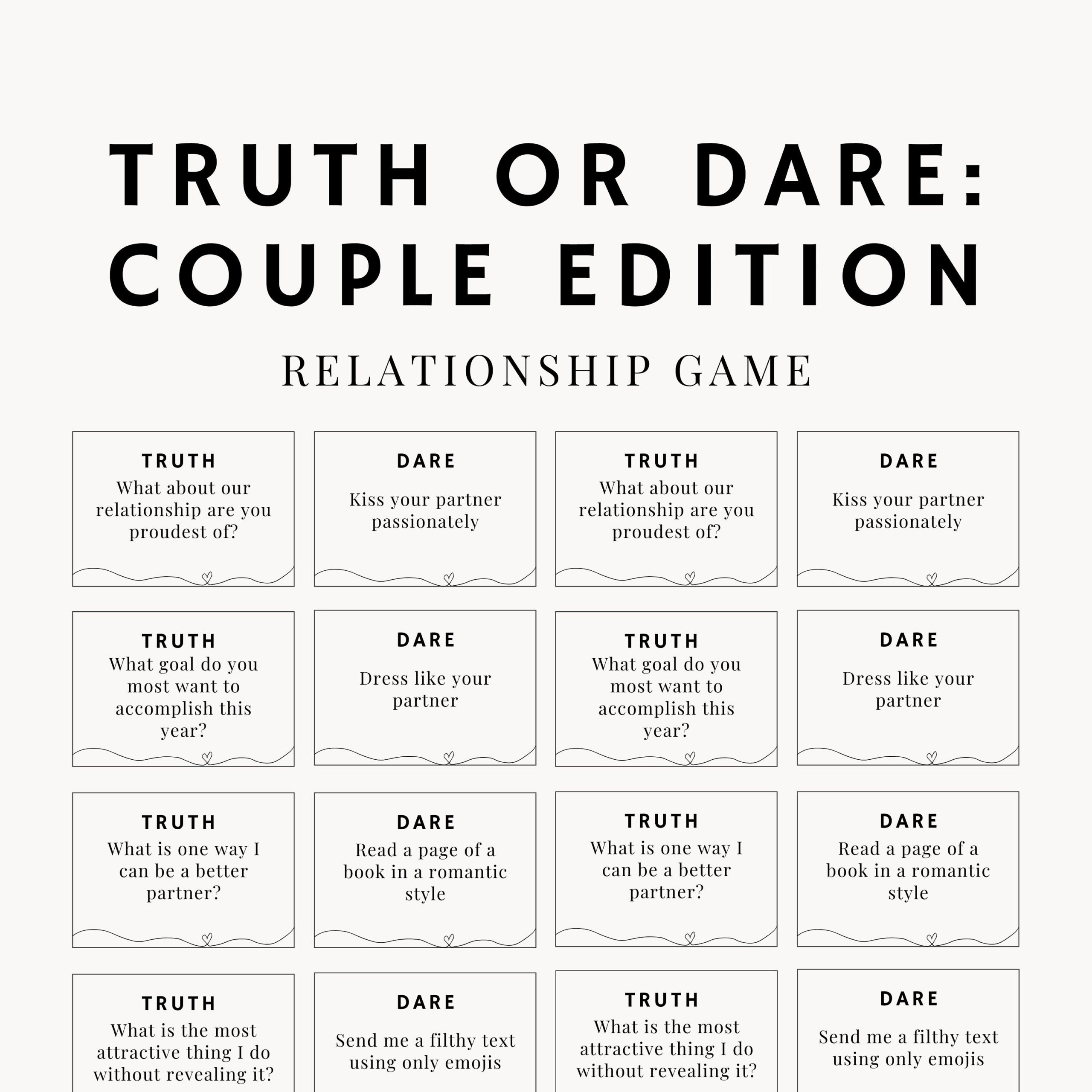 Couple Truth Or Dare Question Cards | Relationship Cards | Couple in Printable the Love Dare List 1 40 Free Download