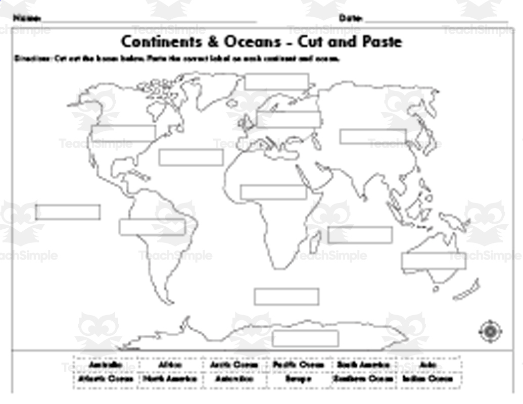 Cut And Paste Continents And Oceans - World Map throughout Blank Map of Continents and Oceans Printable