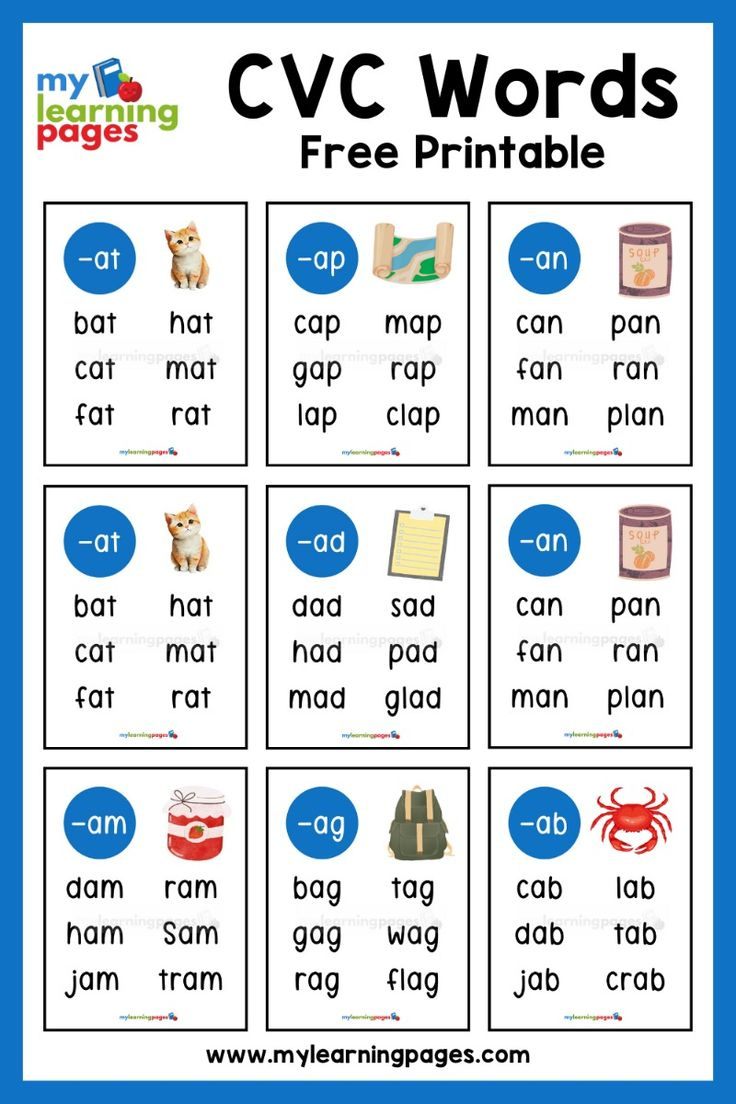 Cvc Words Free Printables within Printable Cvc Words with Pictures