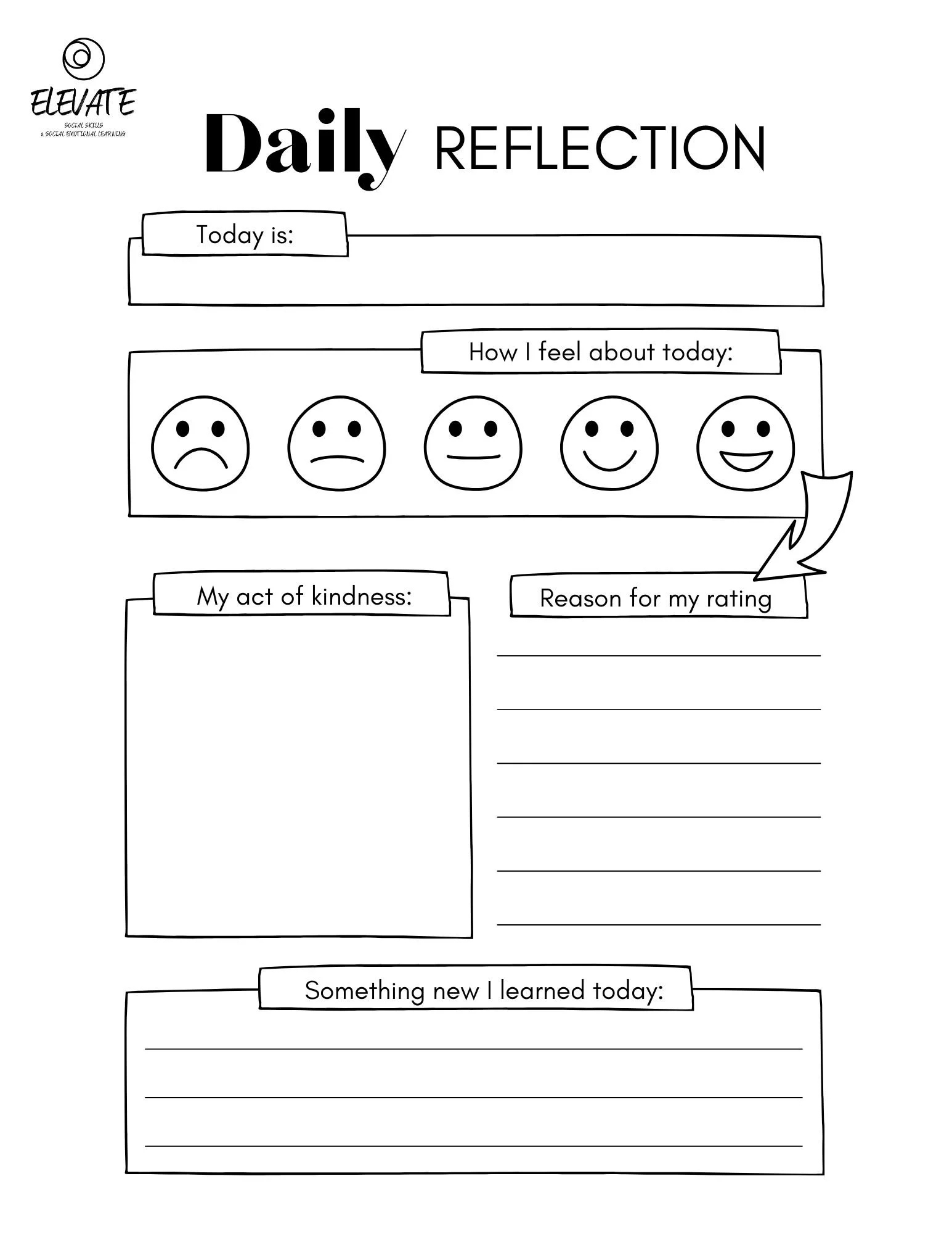 Daily Reflections And Feelings Check-In (Free Resources) — Elevate in Printable Emotional Check In Worksheet