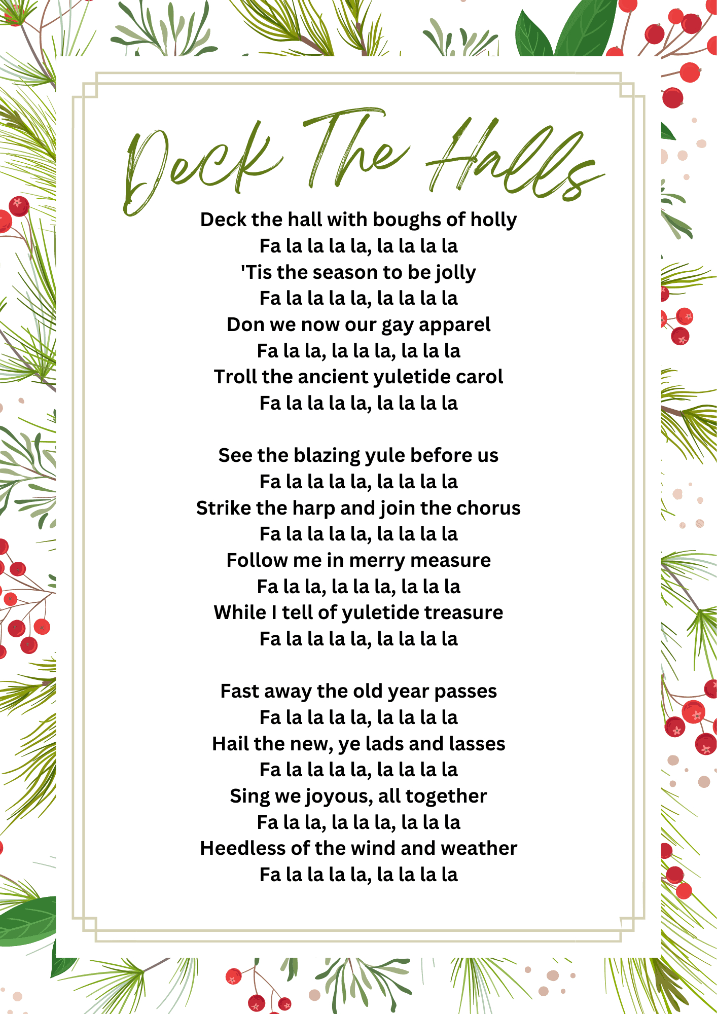 Deck The Halls Song Sheet - Christmas Songs (Teacher Made regarding Deck The Halls Lyrics Printable