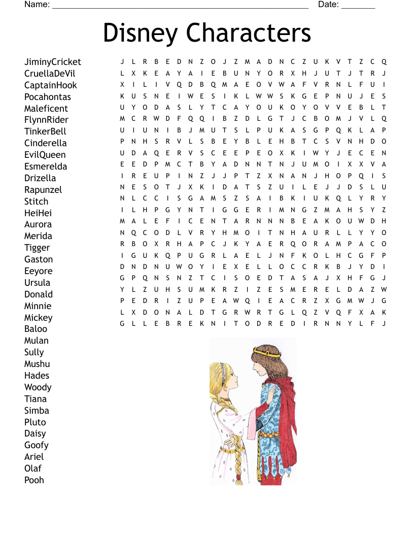 Disney Characters Word Search - Wordmint with Disney Word Search Printable Hard