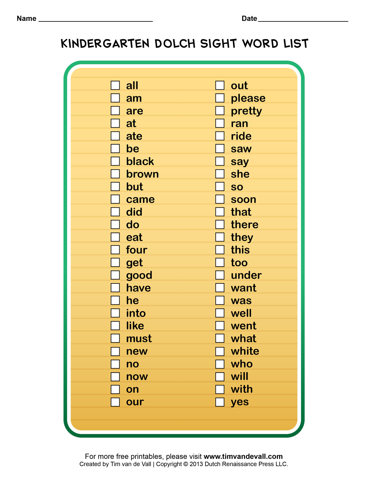 Dolch Sight Words Lists For Pre-K, Kindergarten, 1St, 2Nd &amp;amp; 3Rd Grade with regard to Dolch Sight Word List Printable