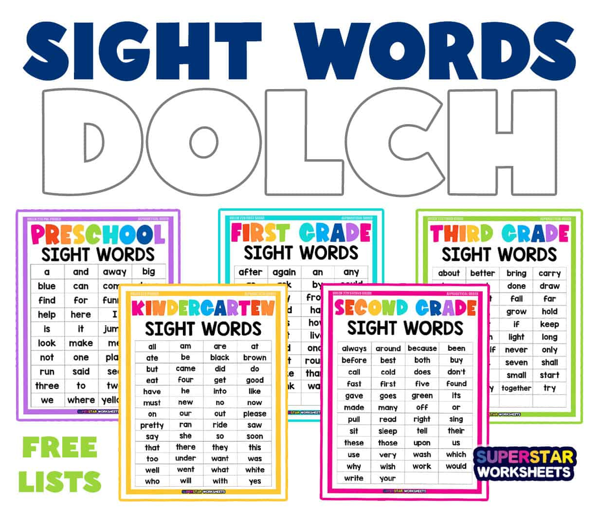 Dolch Sight Words - Superstar Worksheets for Dolch Sight Word List Printable