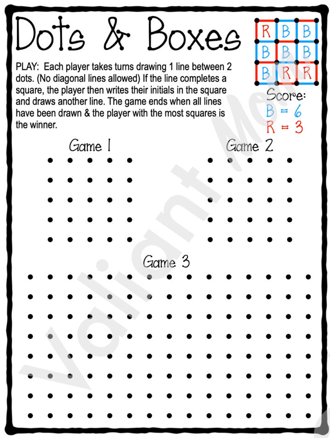 Dots And Boxes Game - Printable/Digital Download For Kids &amp;amp; Road with Dots and Boxes Game Printable