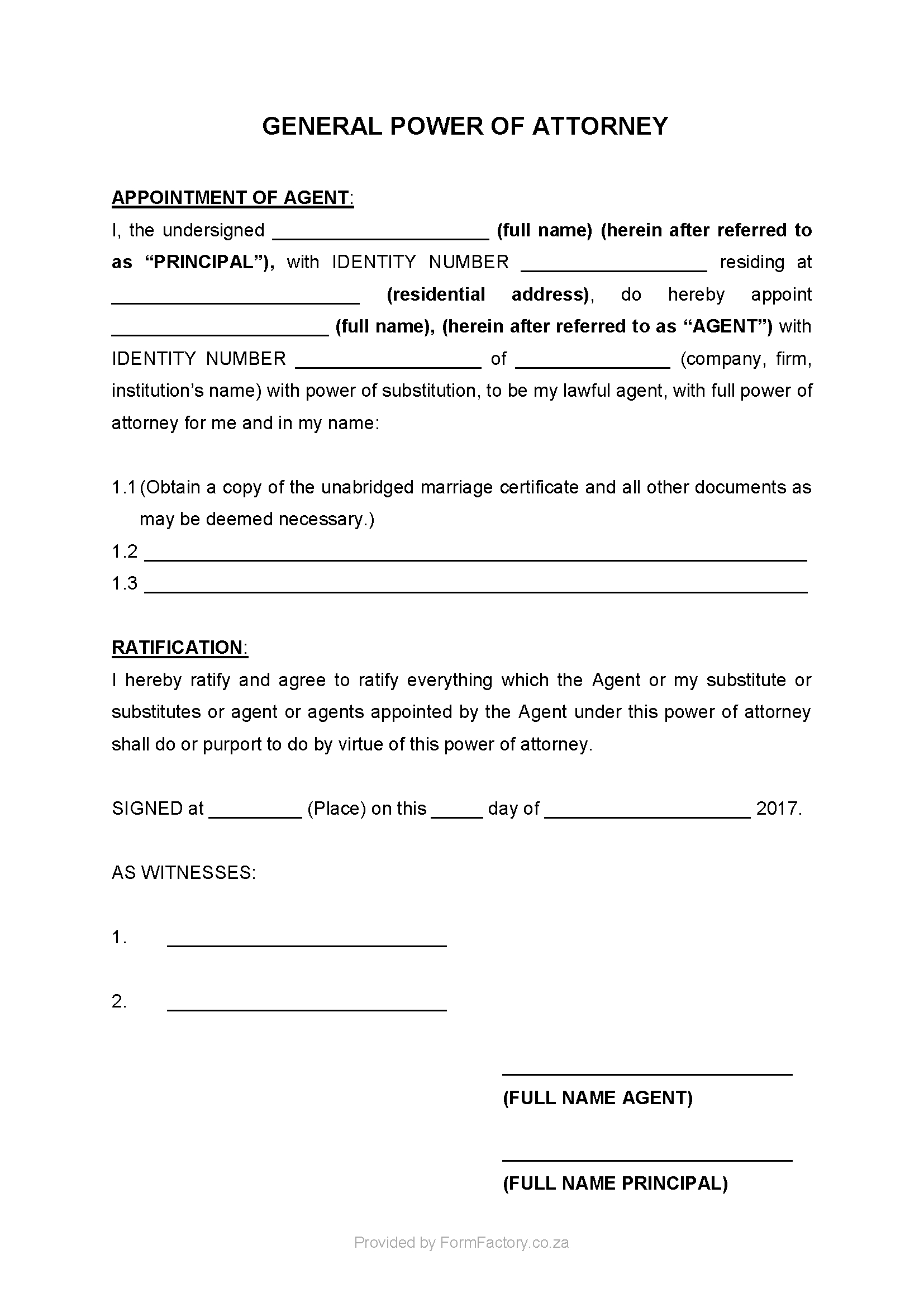 Download General Power Of Attorney Form - Formfactory in Printable Blank General Power of Attorney Form