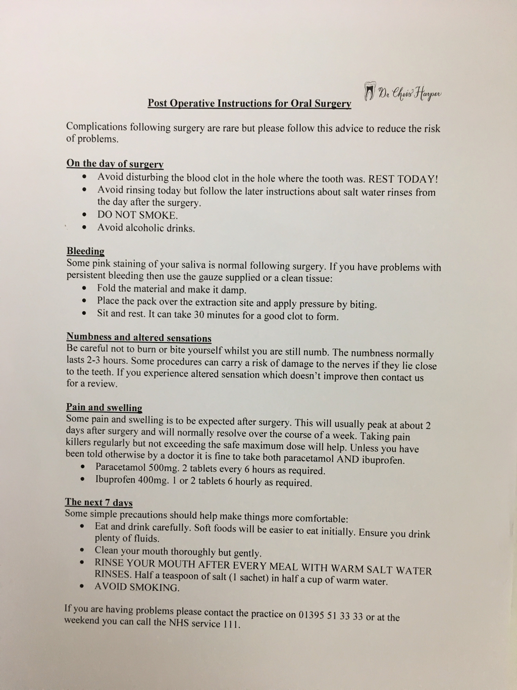 Dr Chris Harper - Blog inside Post Op Extraction Instructions Printable