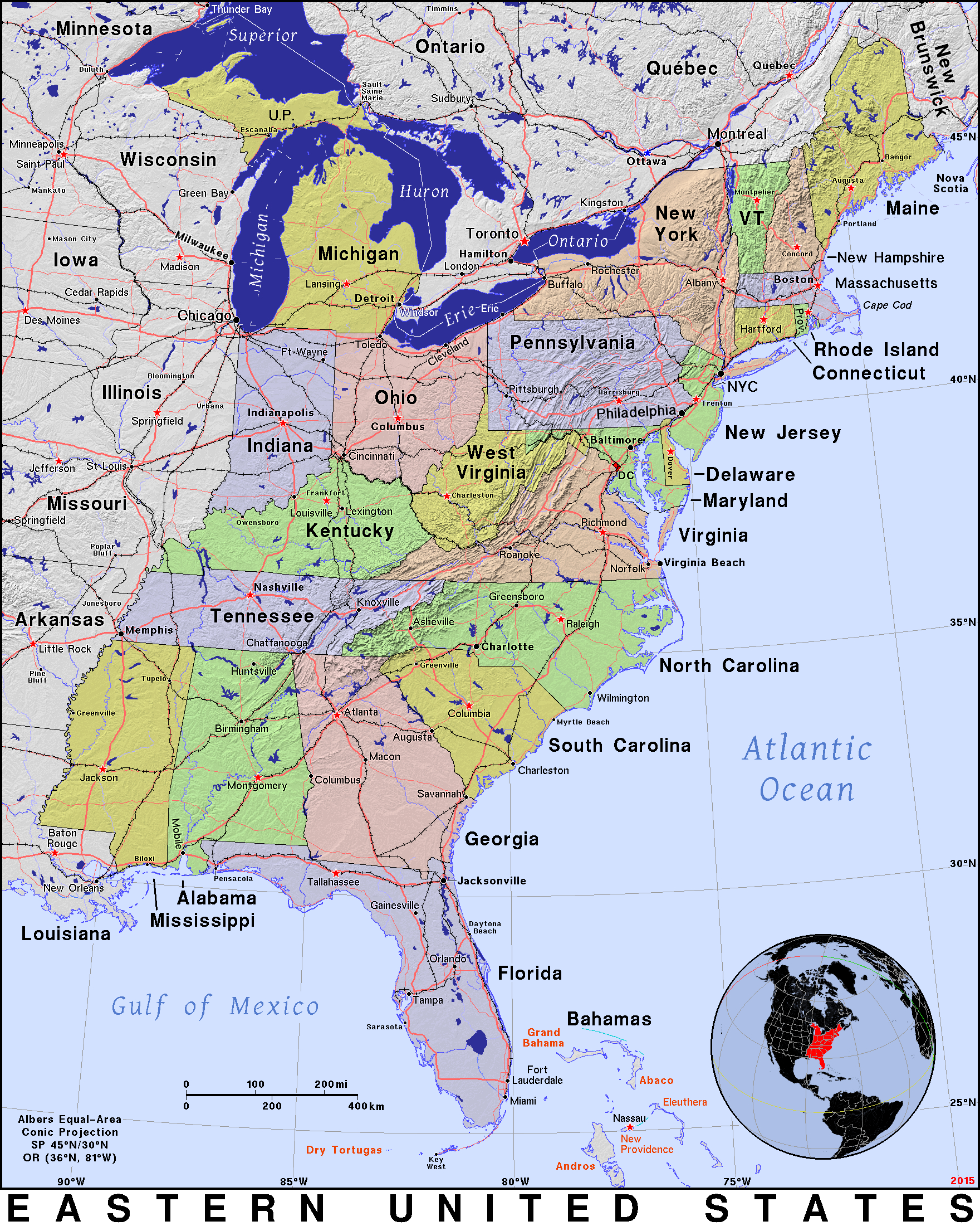 Eastern United States · Public Domain Mapspat, The Free, Open for Printable Map of East Coast USA