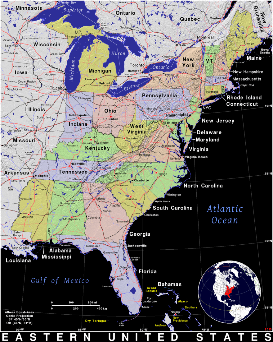 Eastern United States · Public Domain Mapspat, The Free, Open in Printable Map Of Eastern Us