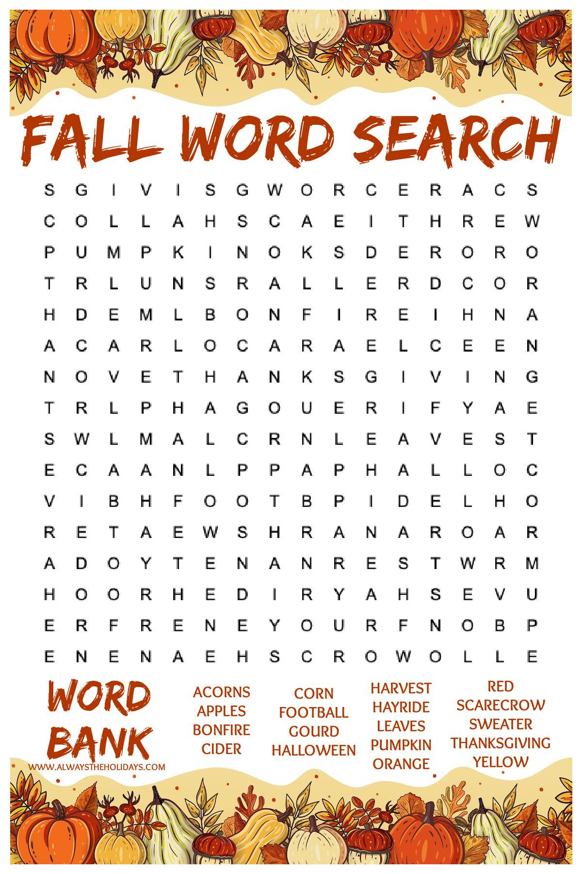 Easy Fall Word Search Printable - Free Word Find With Answers with regard to Free Fall Word Search Printable
