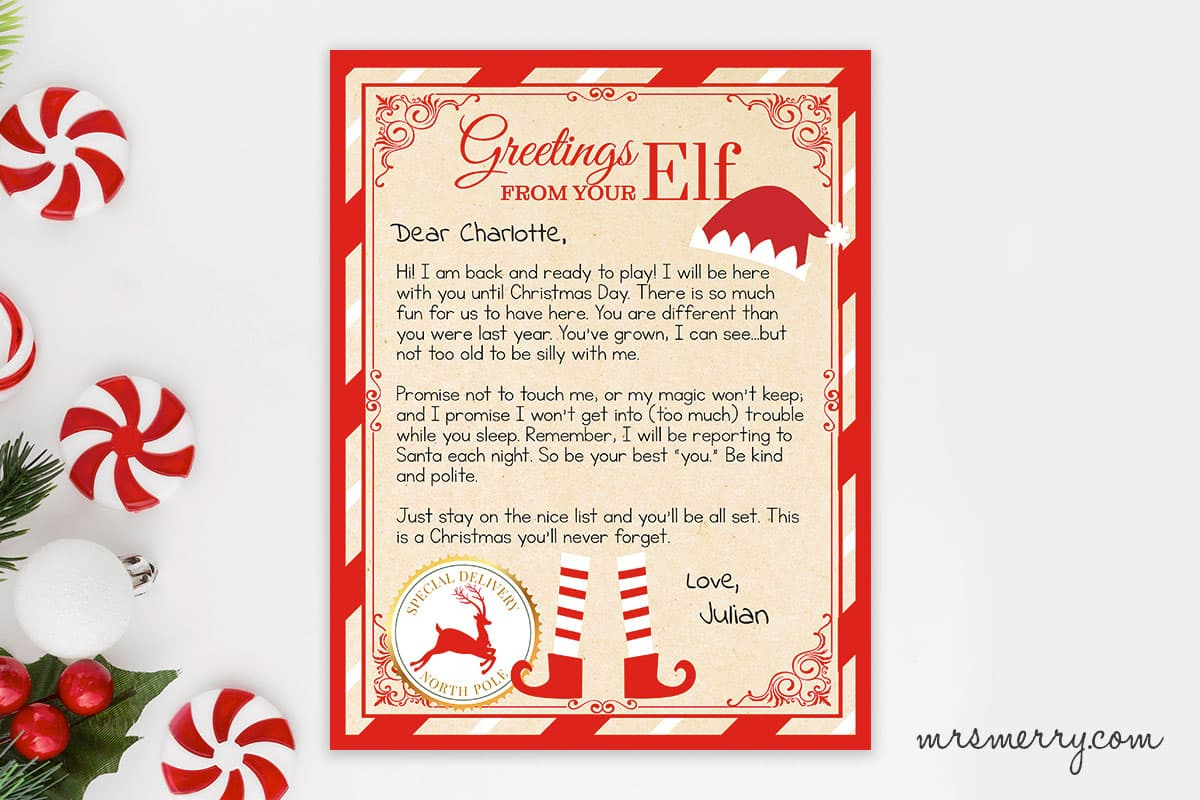 Elf On The Shelf Arrival Letter Personalized Printable | Mrs. Merry regarding Free Printable Elf on Shelf Letter