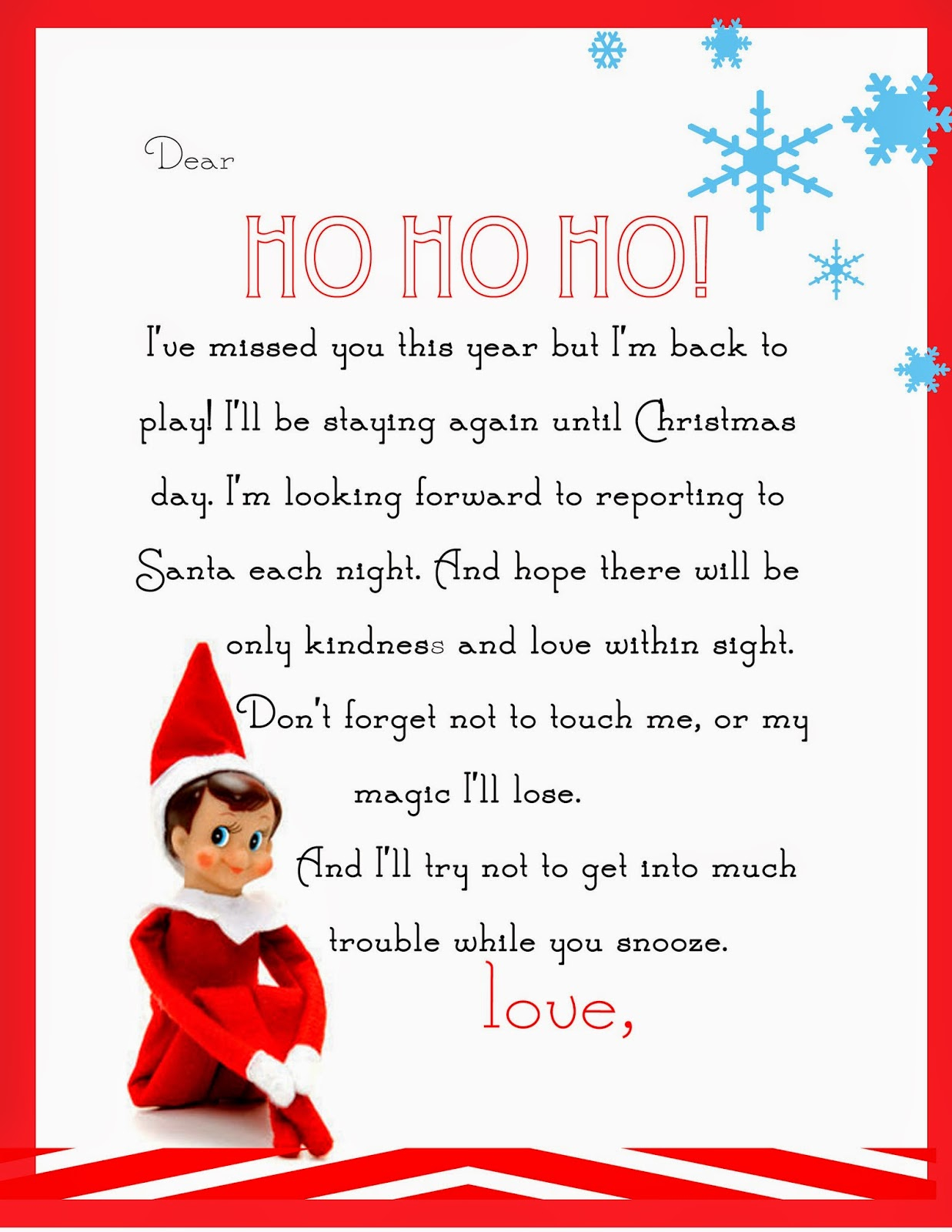 Elf On The Shelf Letter {Free Printable} inside Free Printable Elf On Shelf Letter