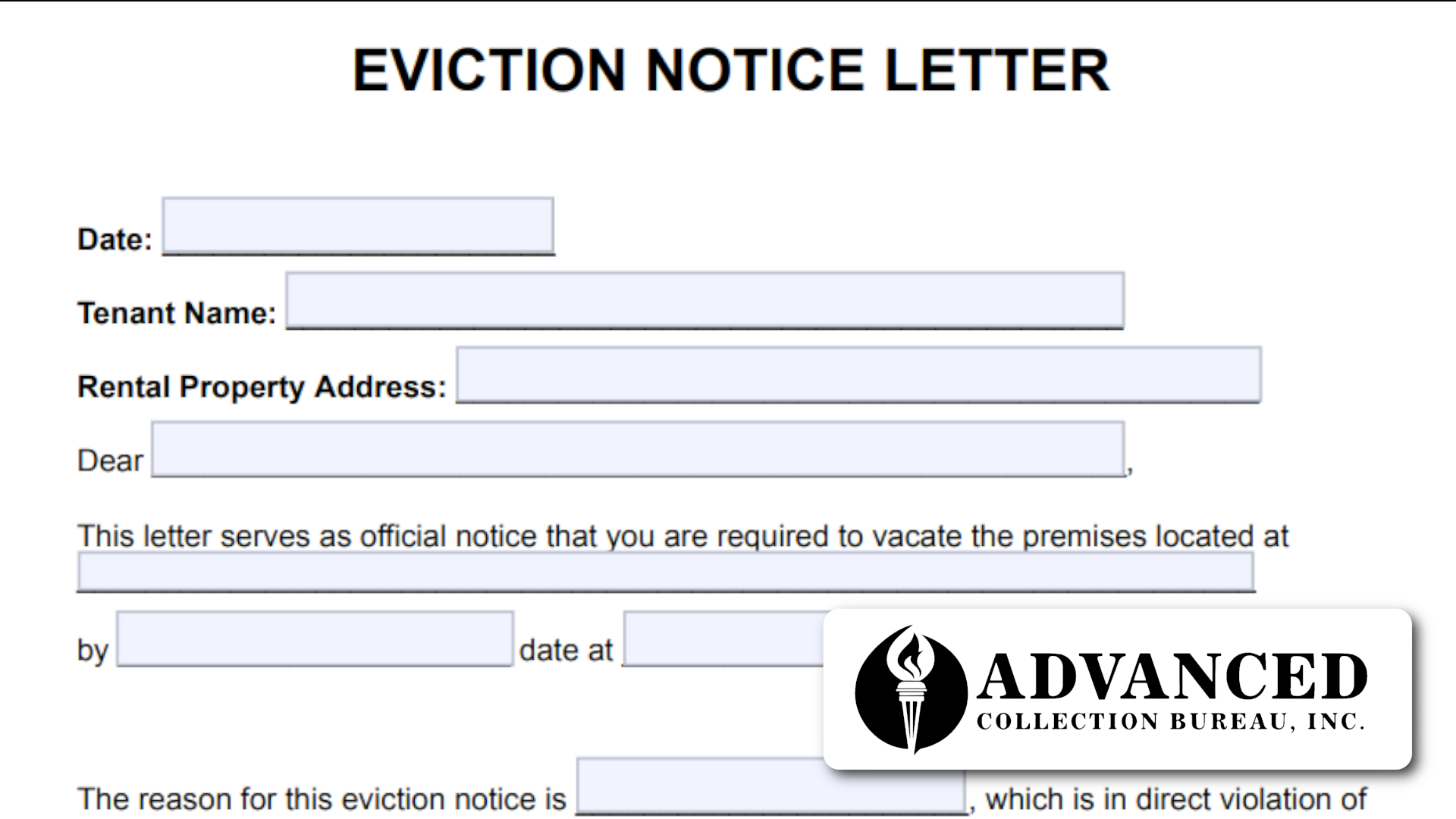 Eviction Notice Template | Advanced Collection Bureau inside Free Printable Eviction Notice Letter