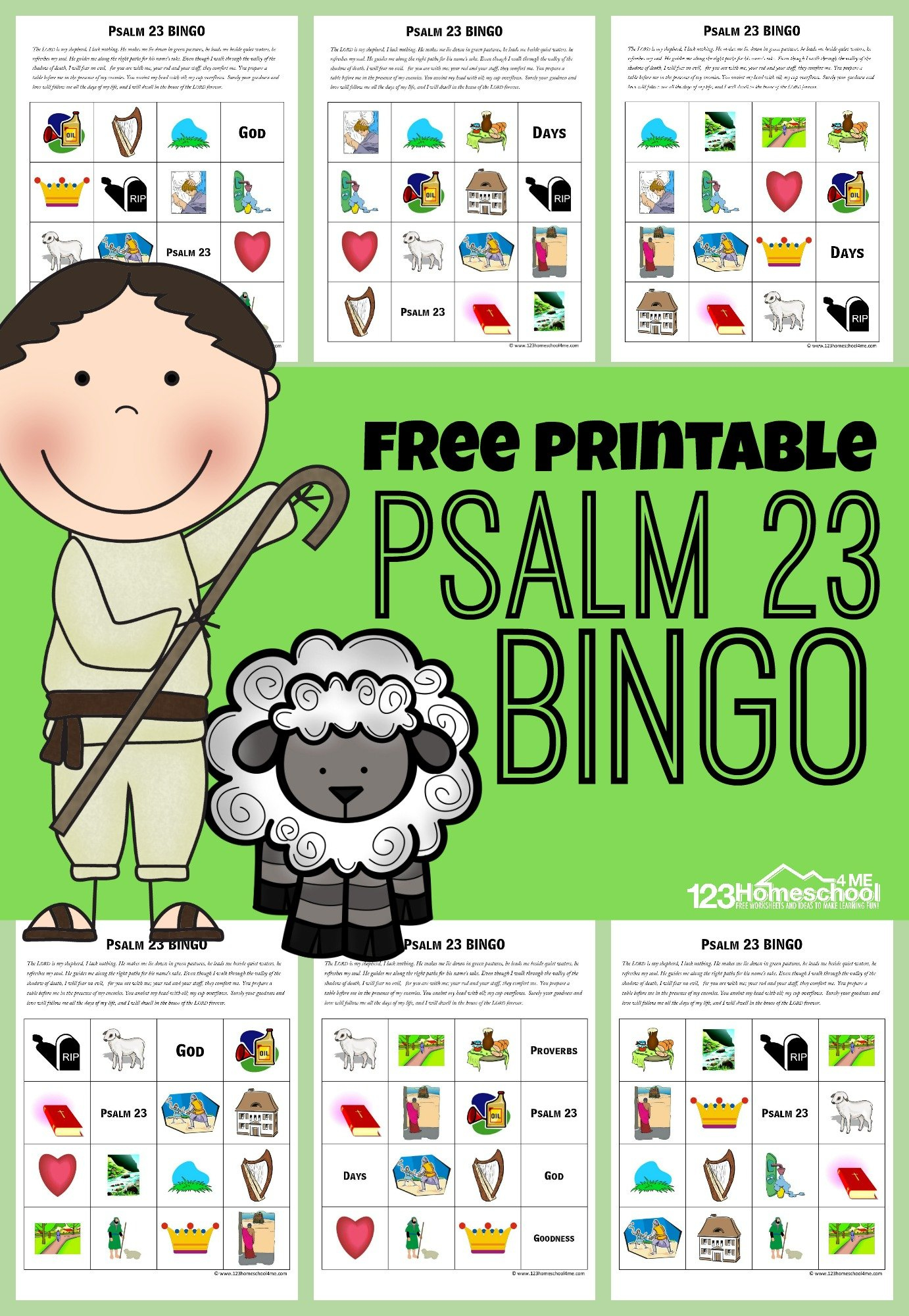 🐑 Free Printable Psalm 23 Bingo within Printable Psalm 23 Activity Sheets