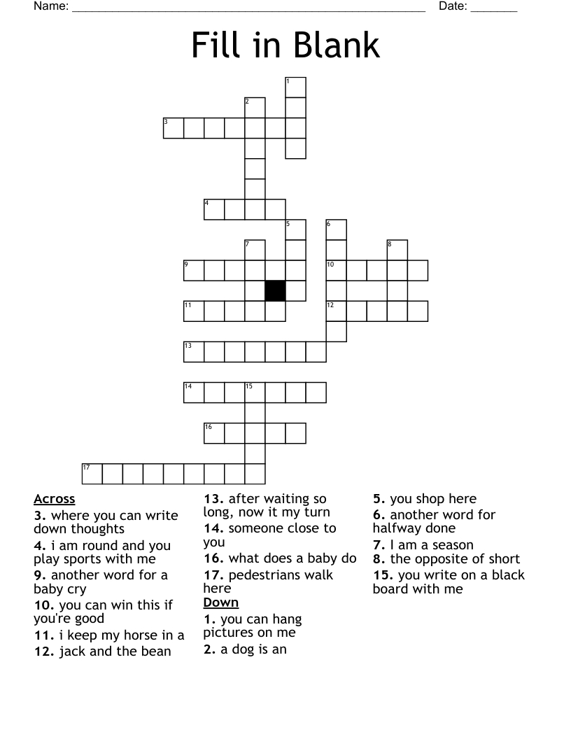 Fill In Blank Crossword - Wordmint within Fill in Crossword Puzzles Printable