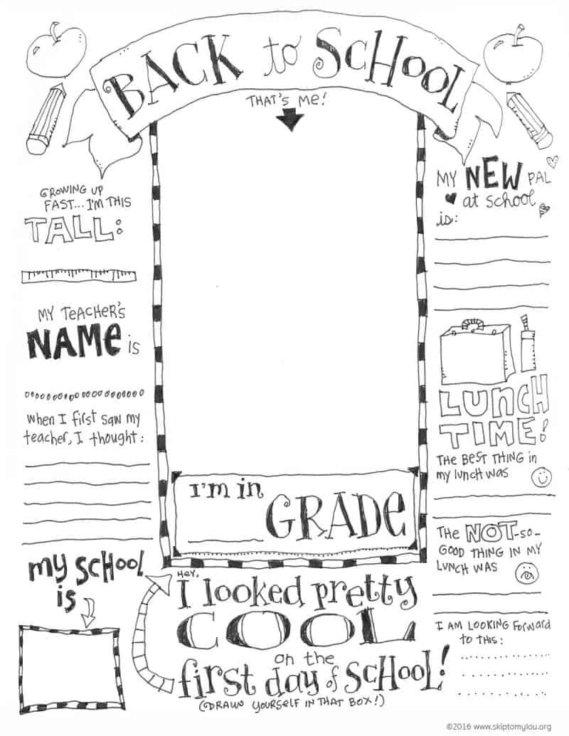 First Day Of School Coloring Pages | Skip To My Lou with Free First Day of School Printables Black and White