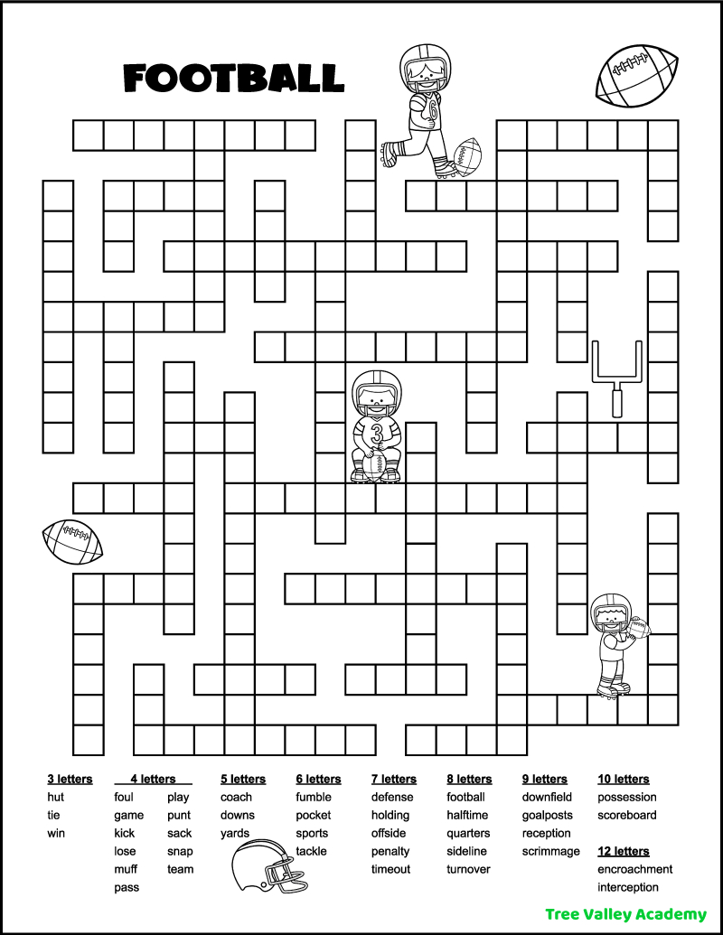 Football Fill In Word Puzzles - Tree Valley Academy with Fill in Crossword Puzzles Printable