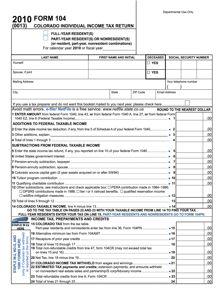 Form 104 Colorado: Fill Out &amp;amp; Sign Online | Dochub intended for Printable State Income Tax Forms