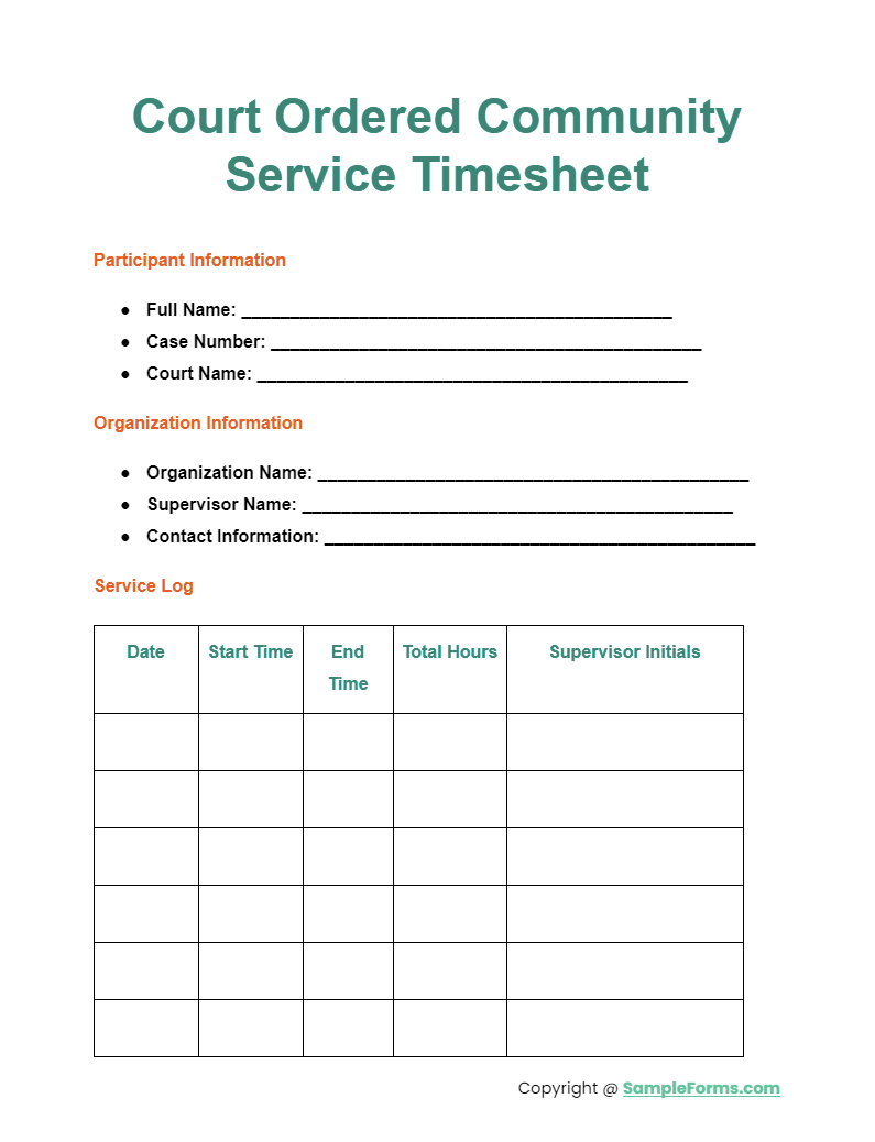 Free 9+ Community Service Form For Court Samples, Pdf, Ms Word pertaining to Printable Community Service Forms For Court