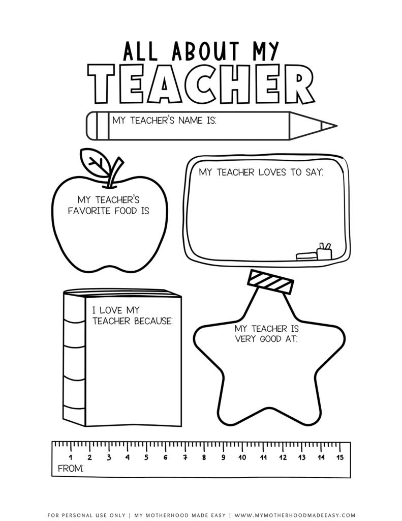 Free All About My Teacher Printable Pdf (Thank You Gift) – My inside All About My Teacher Printable