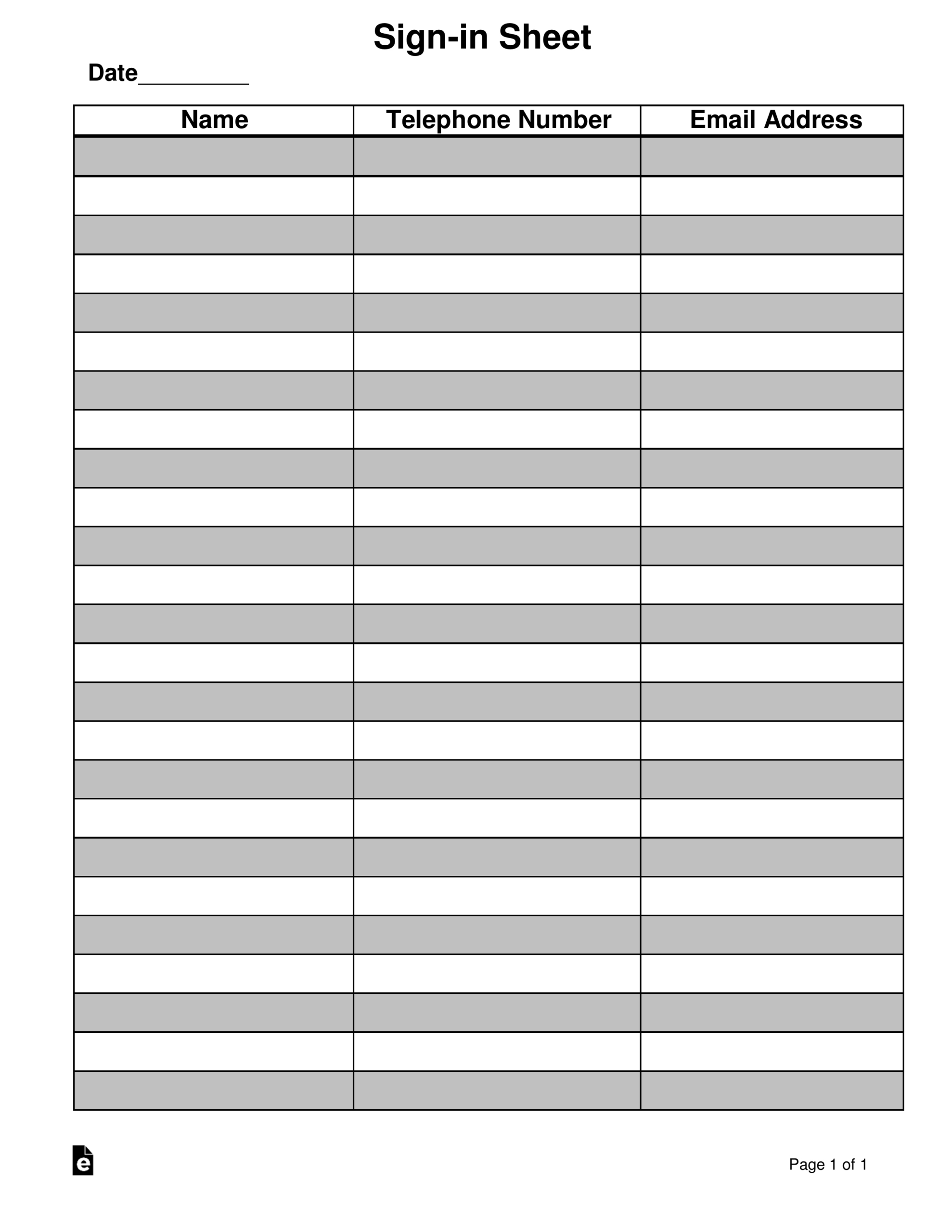 Free Attendance/Guest Sign-In Sheet Template - Pdf | Word – Eforms inside Printable Sign in Sheet Free