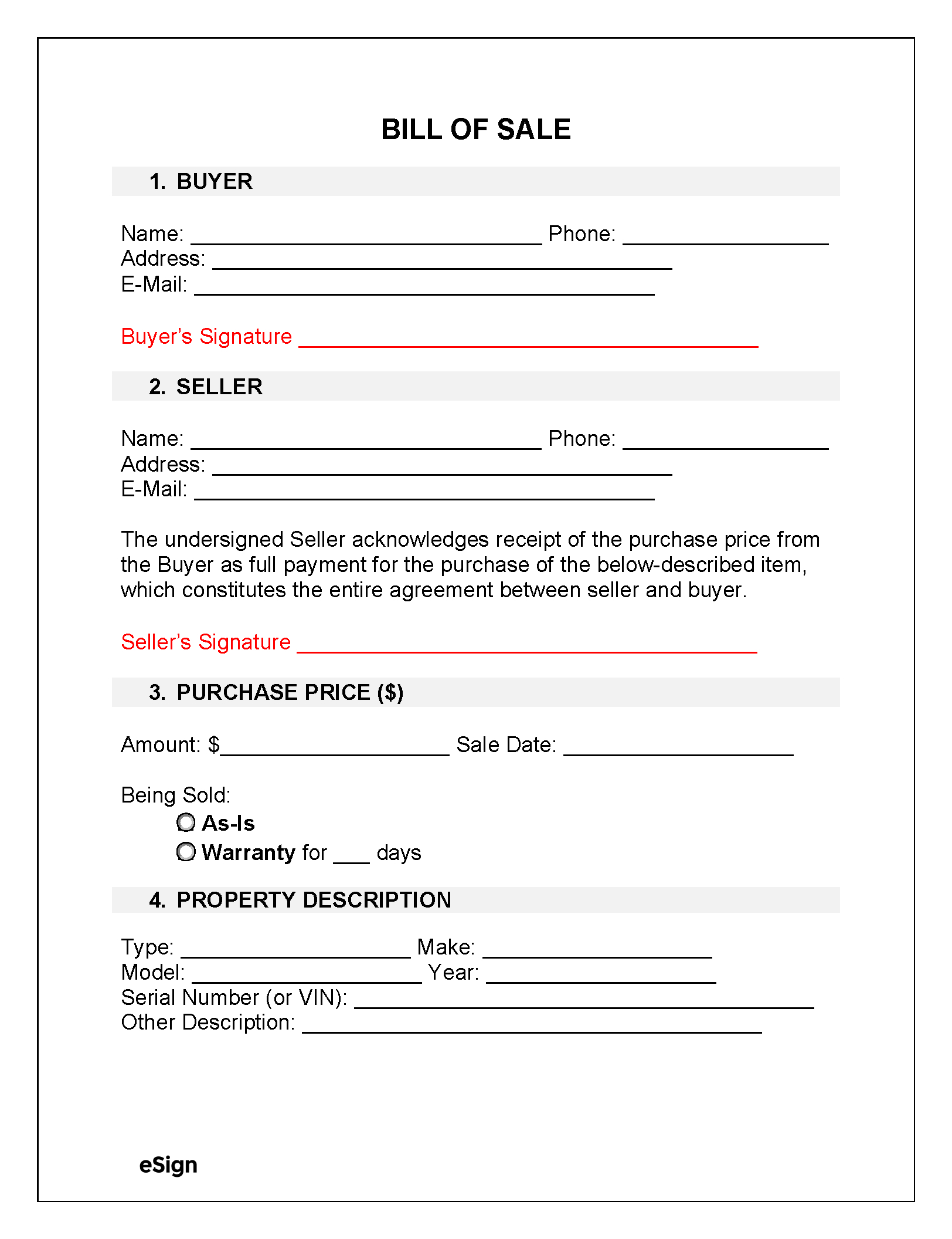 Free Bill Of Sale Forms (23) | Pdf | Word with regard to Pdf Printable Bill of Sale