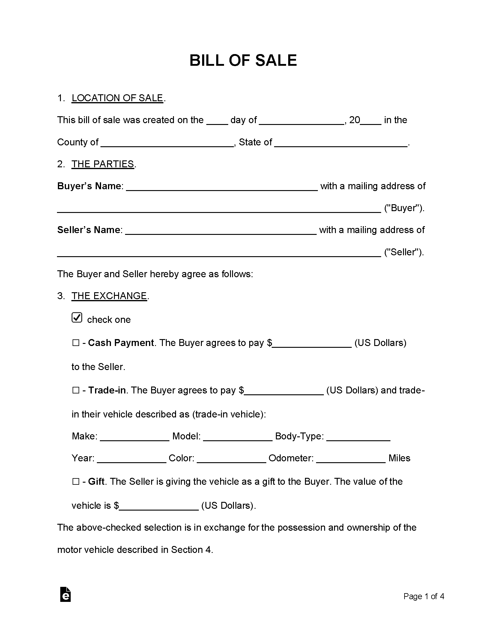 Free Bill Of Sale Forms (24) - Pdf | Word – Eforms with Pdf Printable Bill of Sale