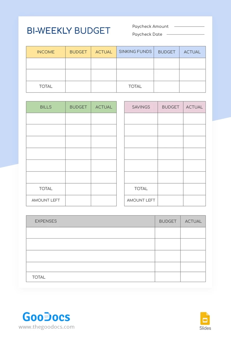 Free Biweekly Minimalistic Budget Template In Google Slides And in Free Printable Cute Biweekly Budget Template