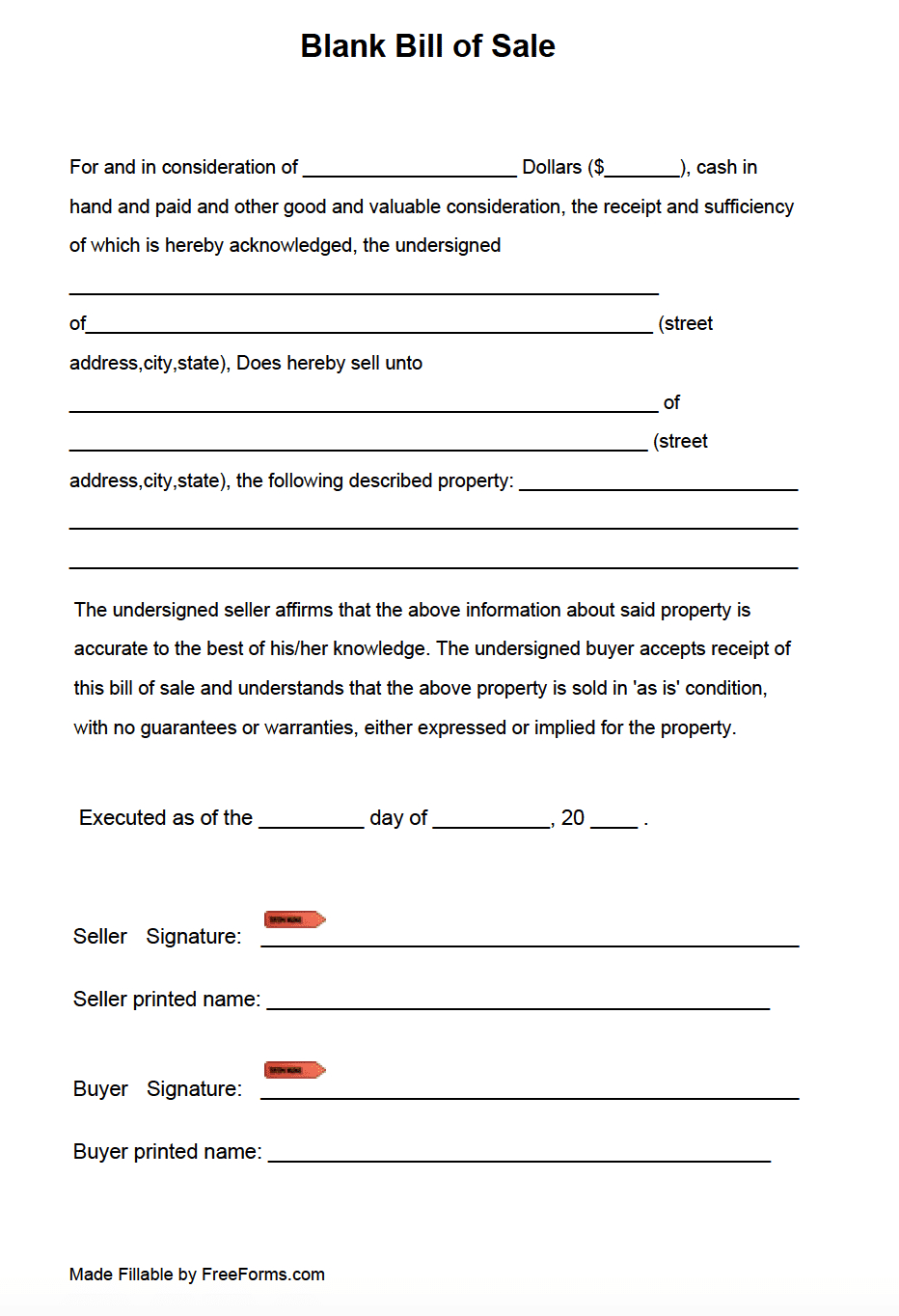 Free Blank Bill Of Sale Form | Pdf for Pdf Printable Bill Of Sale