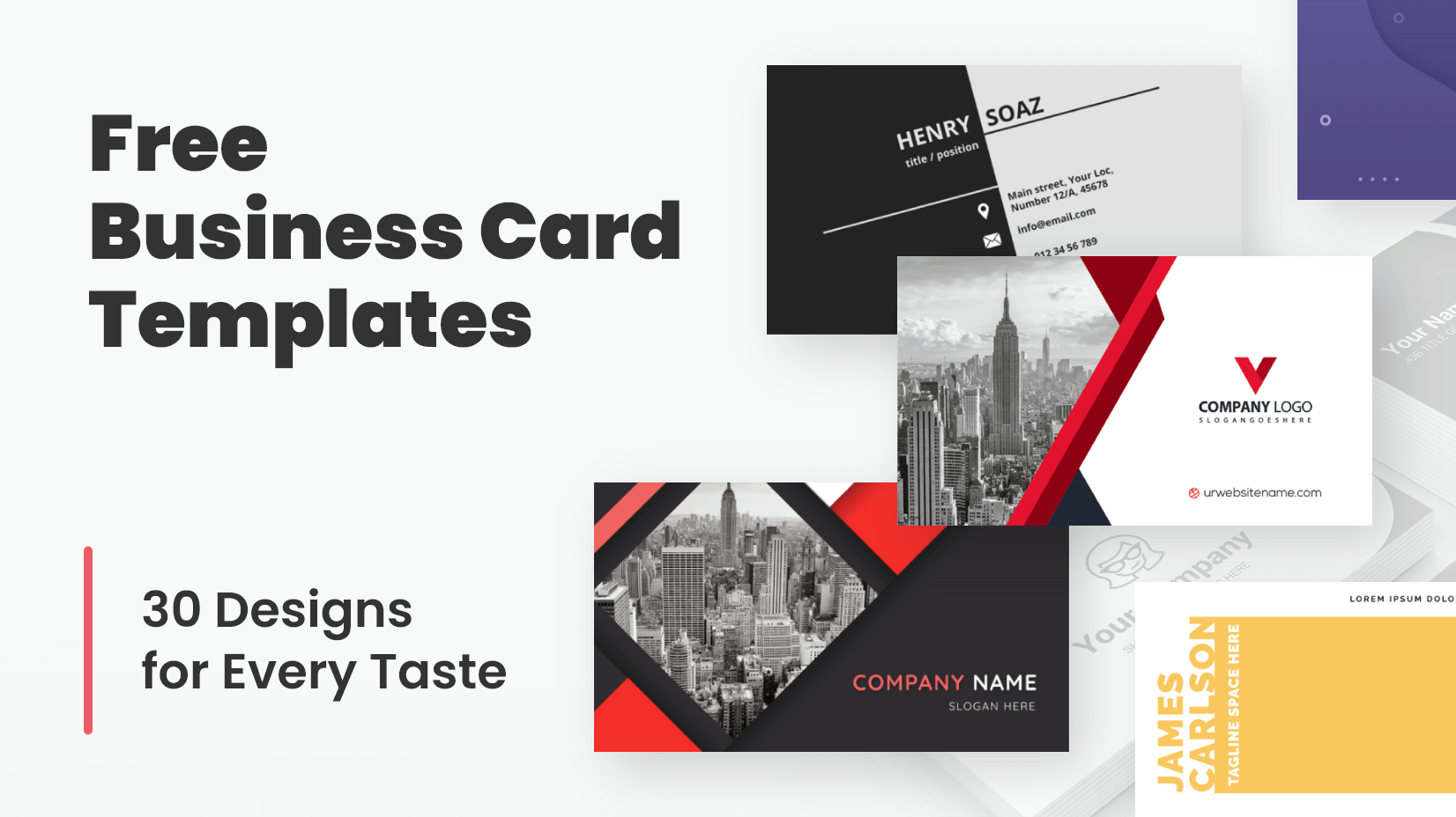 Free Business Card Templates: 30 Designs For Every Taste | Graphicmam regarding Free Printable Business Cards Templates