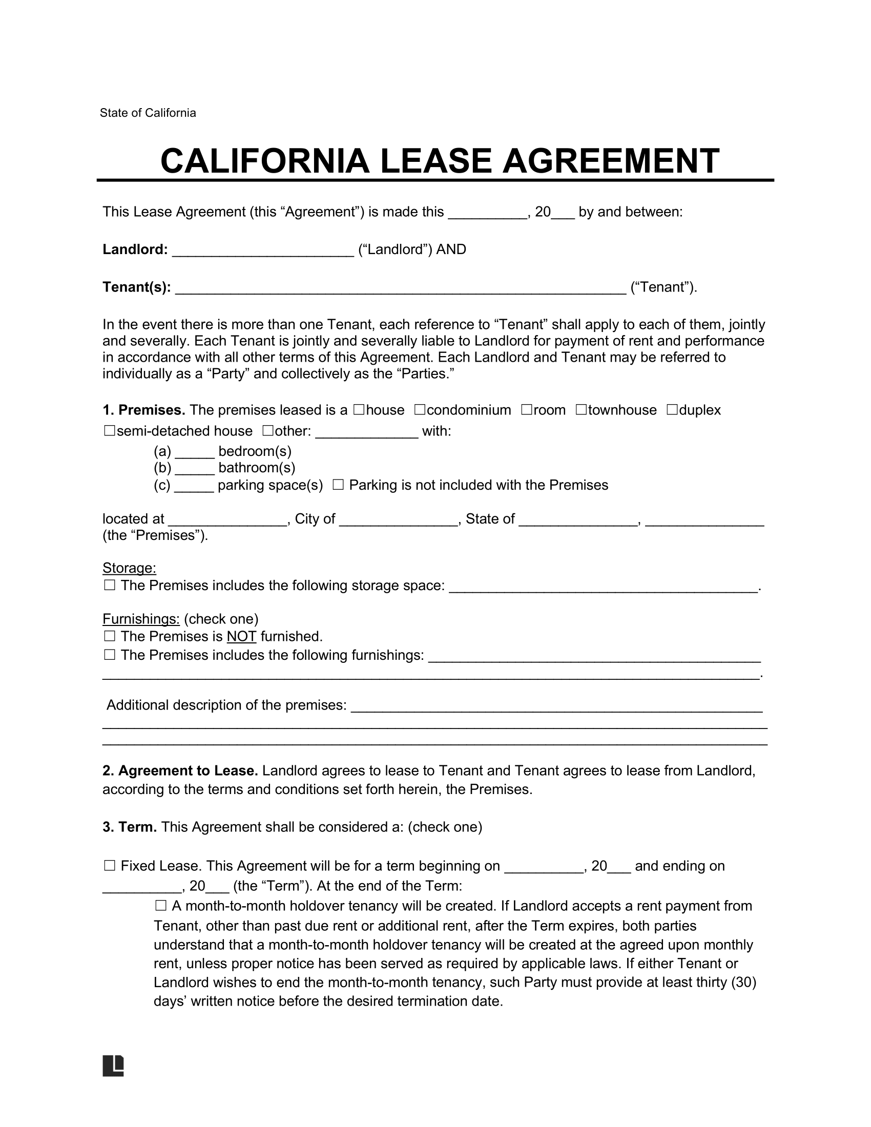 Free California Lease Agreement Template | Pdf &amp;amp; Word regarding Free Printable Residential Lease Agreement