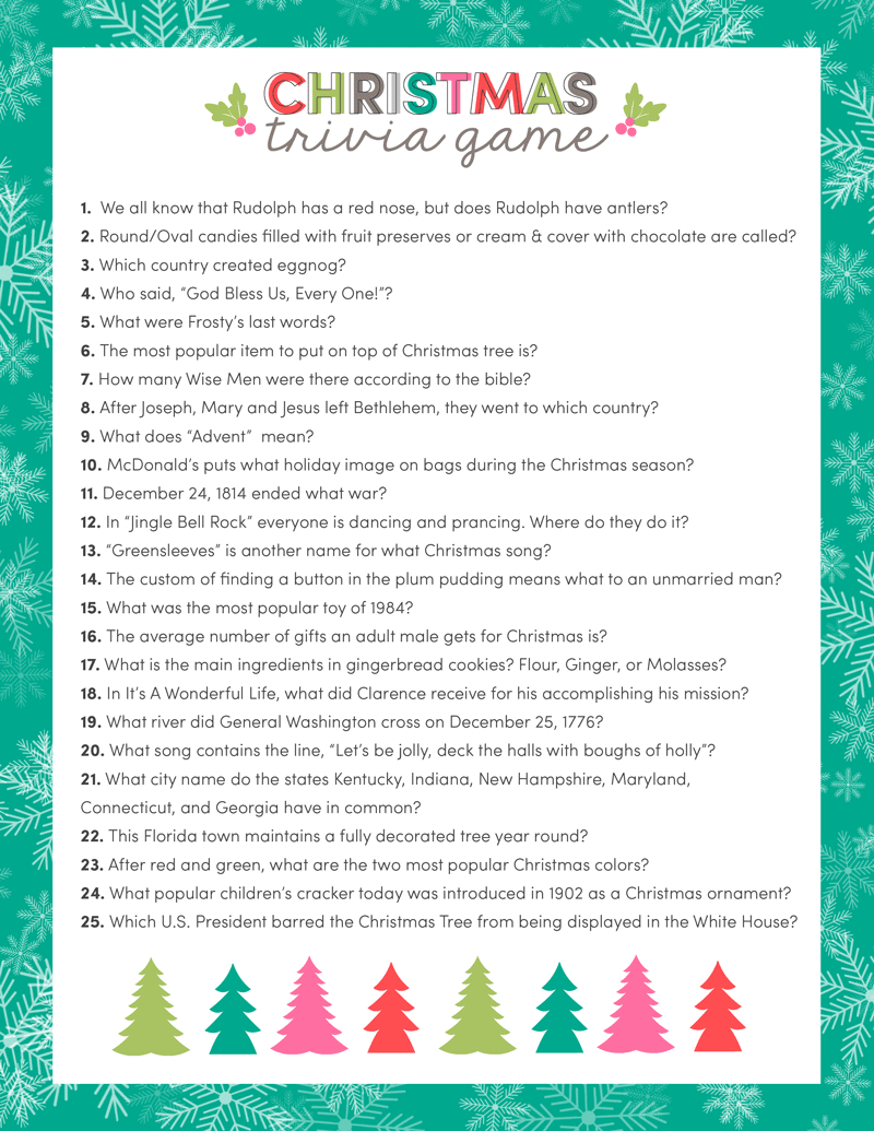 Free Christmas Trivia Printables {Games For The Family!} | Lil&amp;#039; Luna in Printable Christmas Quizzes with Answers