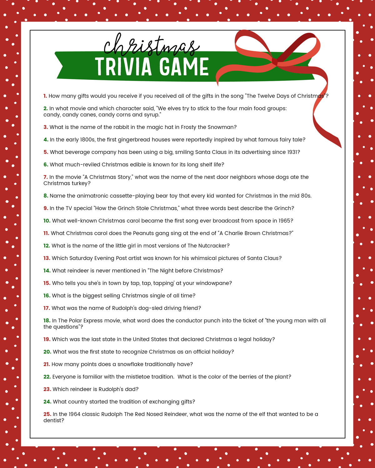 Free Christmas Trivia Printables {Games For The Family!} | Lil' Luna inside Free Printable Christmas Trivia Questions And Answers