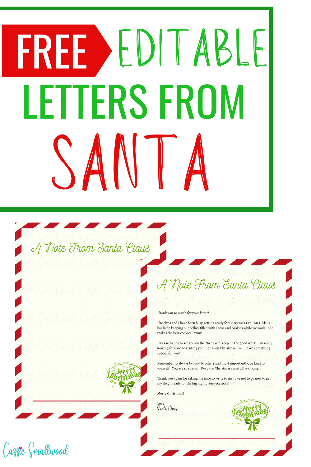 Free Editable Letter From Santa Template - Cassie Smallwood intended for Printable Free Letters From Santa