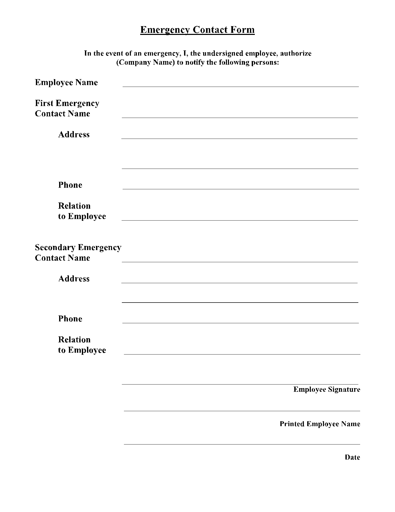 Free Employee Emergency Contact Forms | Pdf | Cocosign within Free Printable Emergency Contact Form