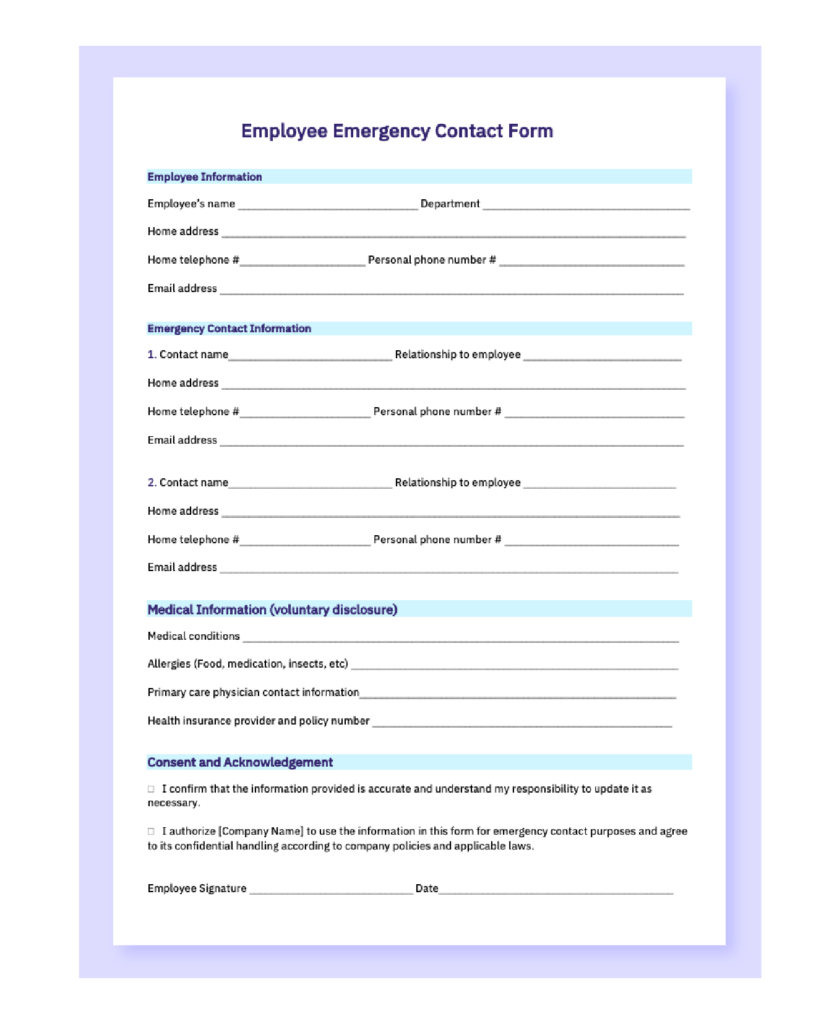 Free Employee Emergency Contract Form (Word & Editable Pdf) - Aihr regarding Free Printable Emergency Contact Form