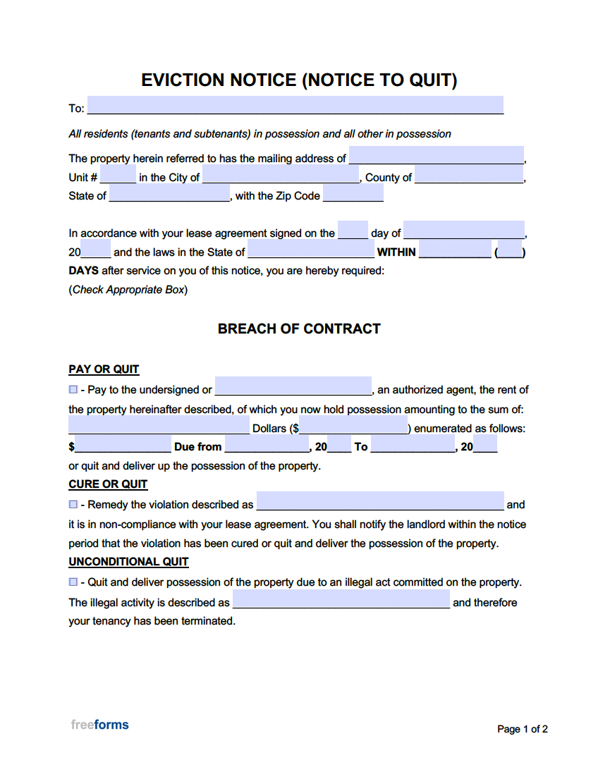 Free Eviction Notice Templates | Pdf | Word with regard to Free Printable Eviction Notice Letter