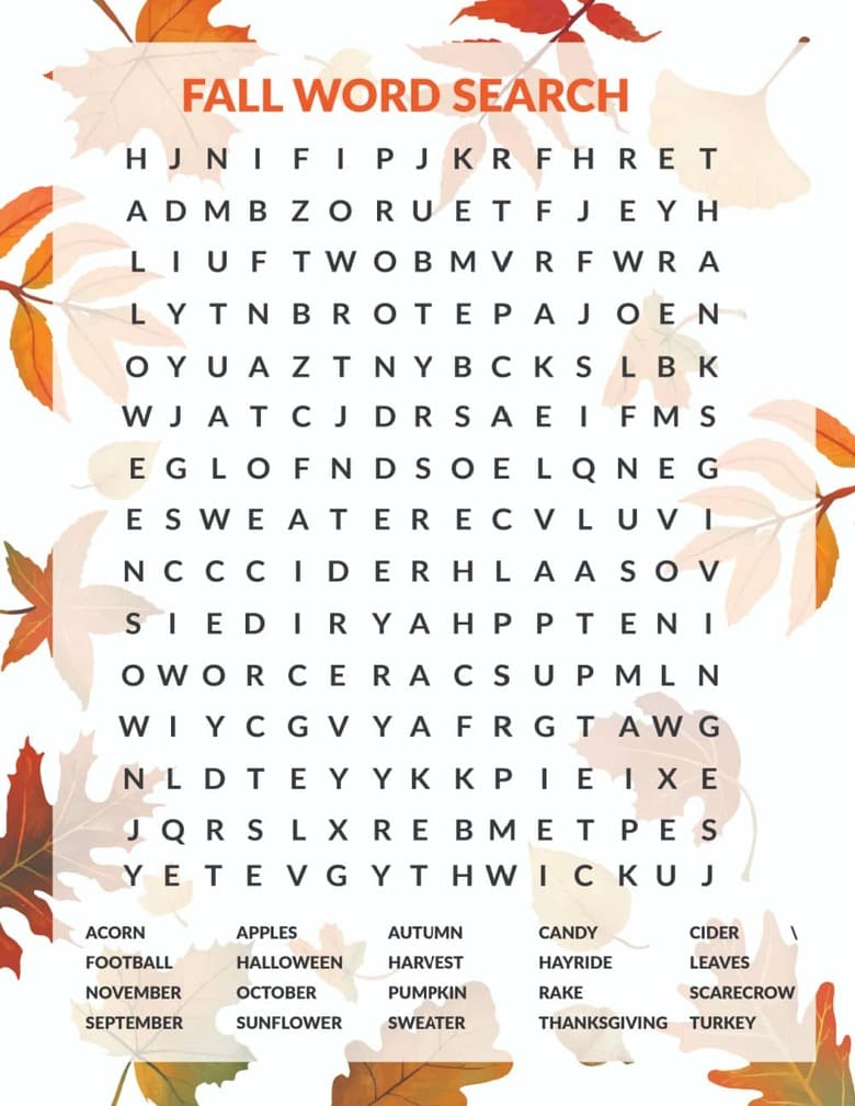 Free Fall Word Search Printable intended for Free Fall Word Search Printable