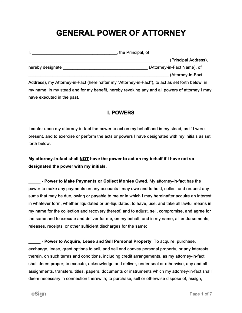 Free General Power Of Attorney Forms | Pdf | Word with Printable Blank General Power of Attorney Form