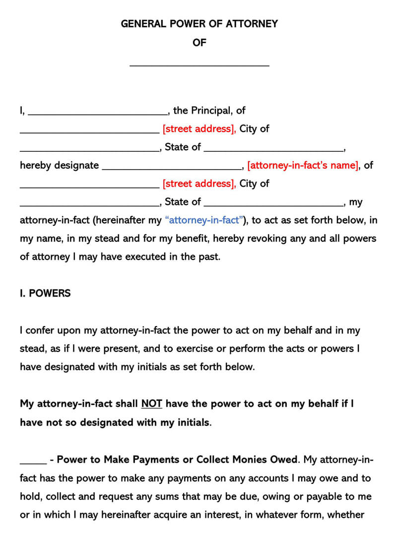 Free General Power Of Attorney Forms (Word, Pdf) inside Printable Blank General Power of Attorney Form