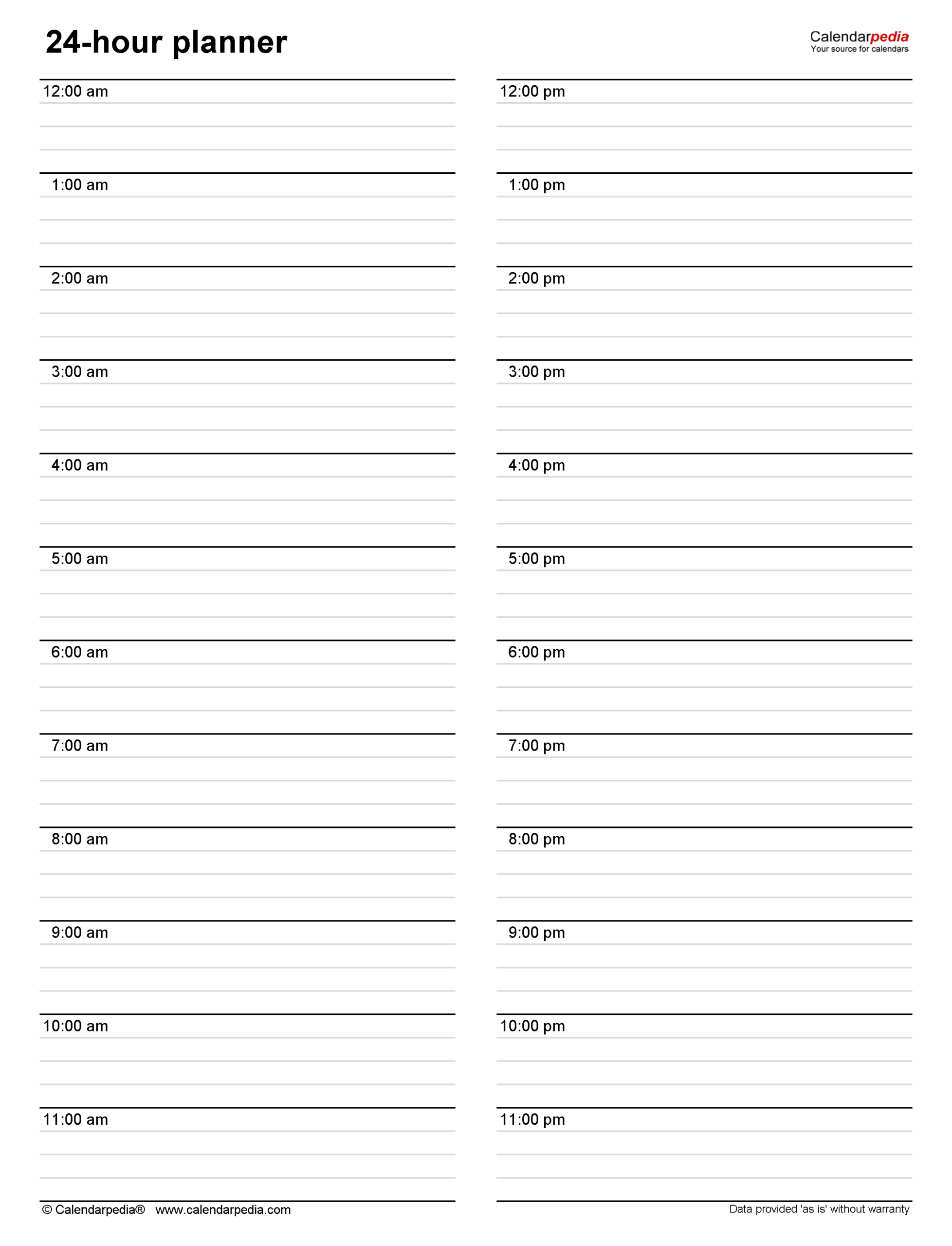 Free Hourly Planners In Pdf Format - 20+ Templates with 24 Hour Daily Planner Printable