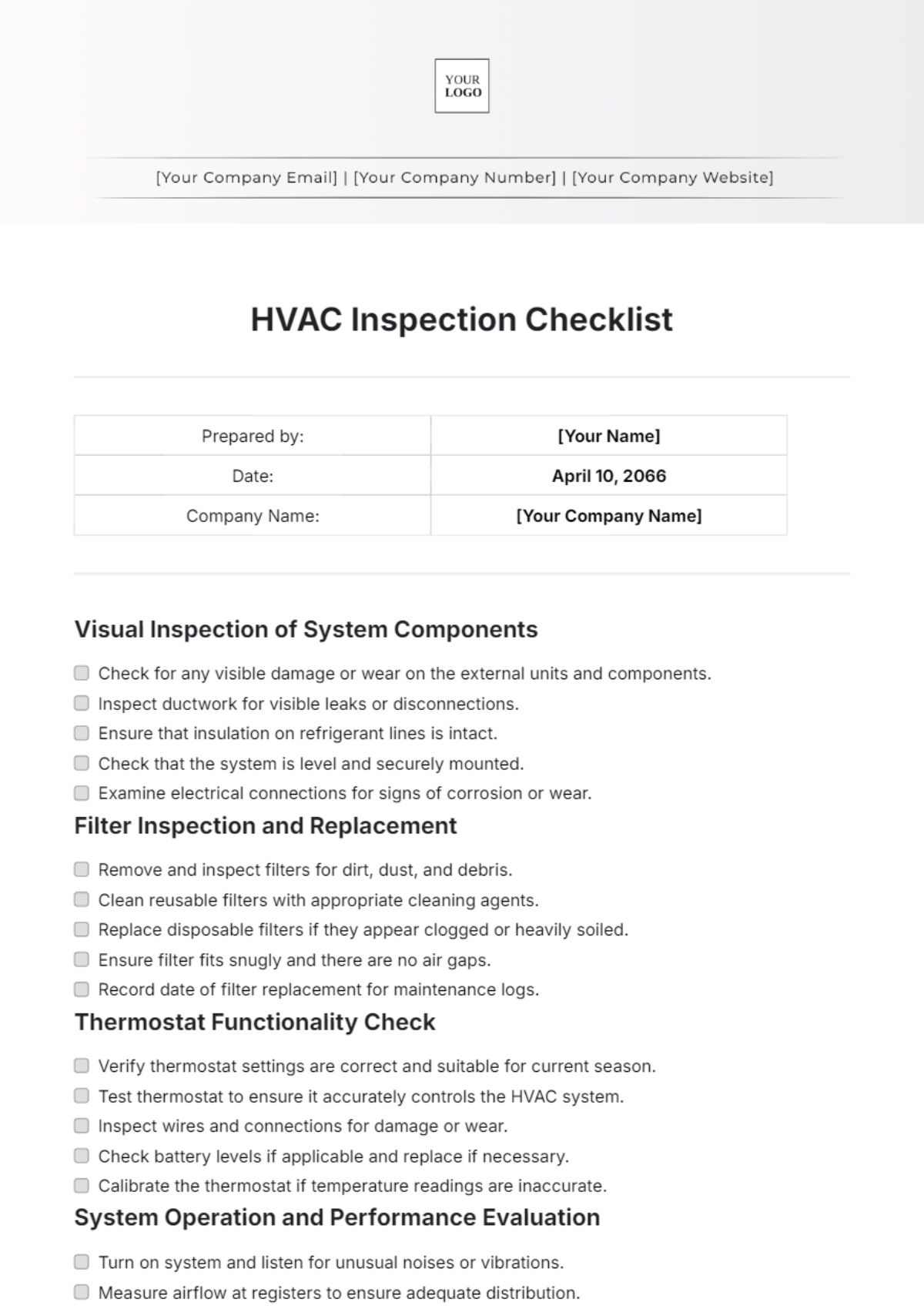 Free Hvac Inspection Checklist Template To Edit Online pertaining to Printable Hvac Inspection Checklist Template