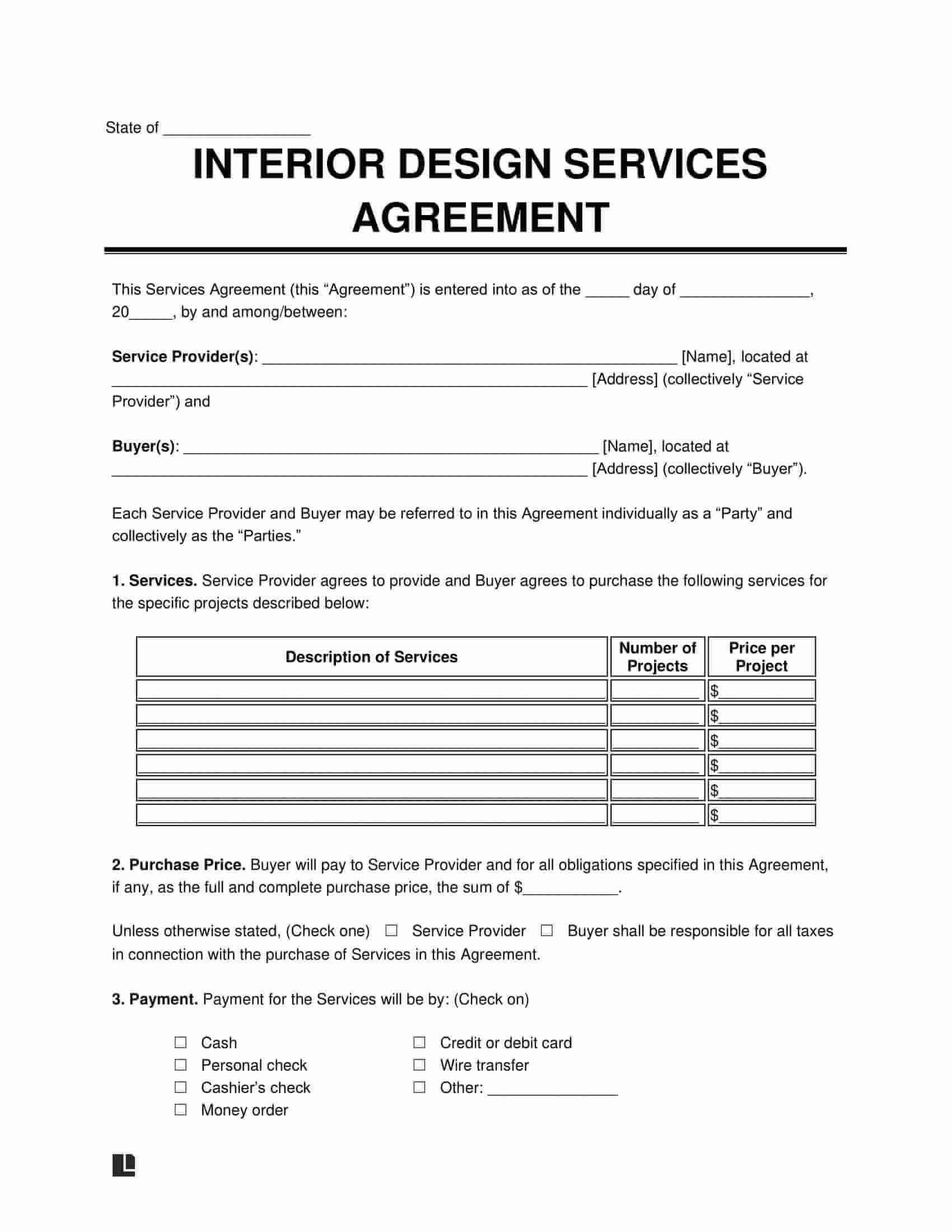 Free Interior Design Contract Template | Pdf & Word with regard to Residential Interior Design Job Applications Form Printable