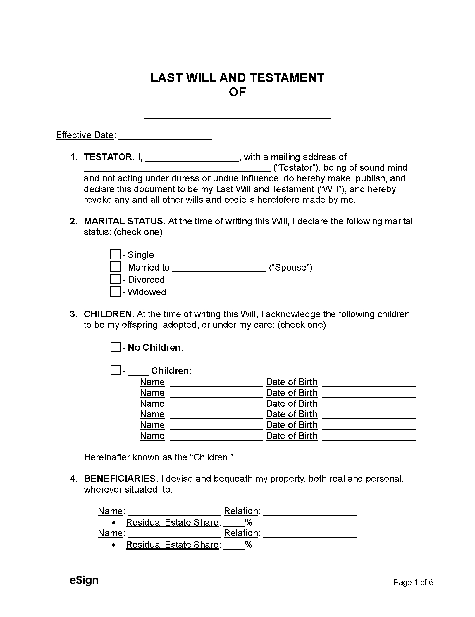 Free Last Will And Testament Template Templates (2) | Pdf | Word within Printable Blank Last Will And Testament