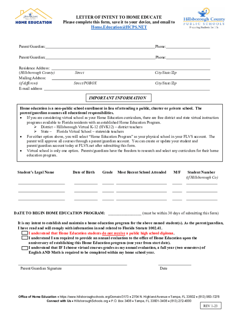 Free Letter Of Intent To Homeschool Pdf: Fill Out & Sign Online with Printable Intent to Homeschool Form