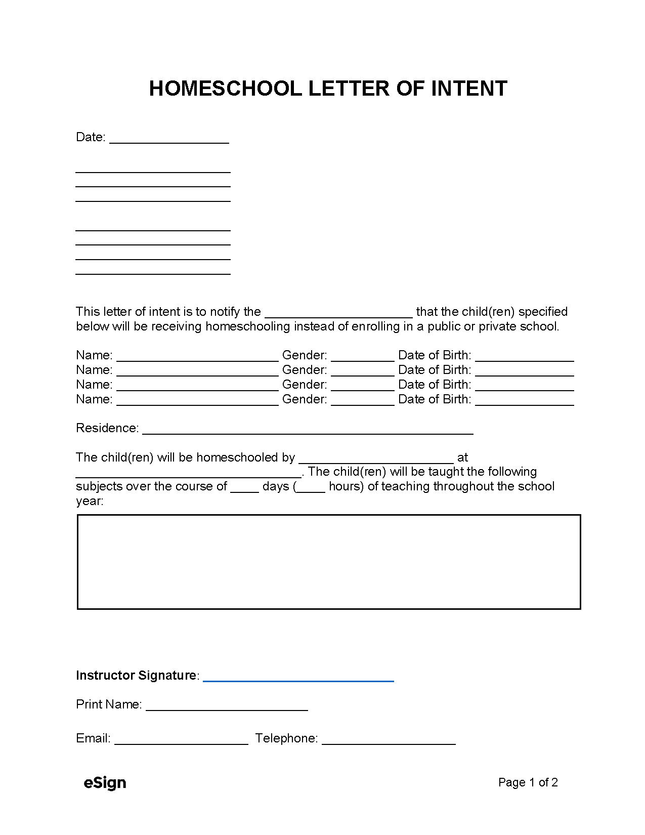 Free Letter Of Intent To Homeschool | Pdf | Word throughout Printable Intent to Homeschool Form