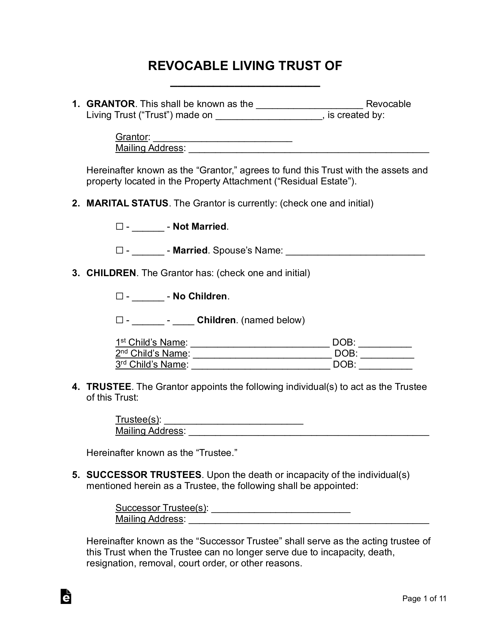 Free Living Trust Form (Revocable) - Pdf | Word – Eforms with regard to Free Printable Will And Trust Forms
