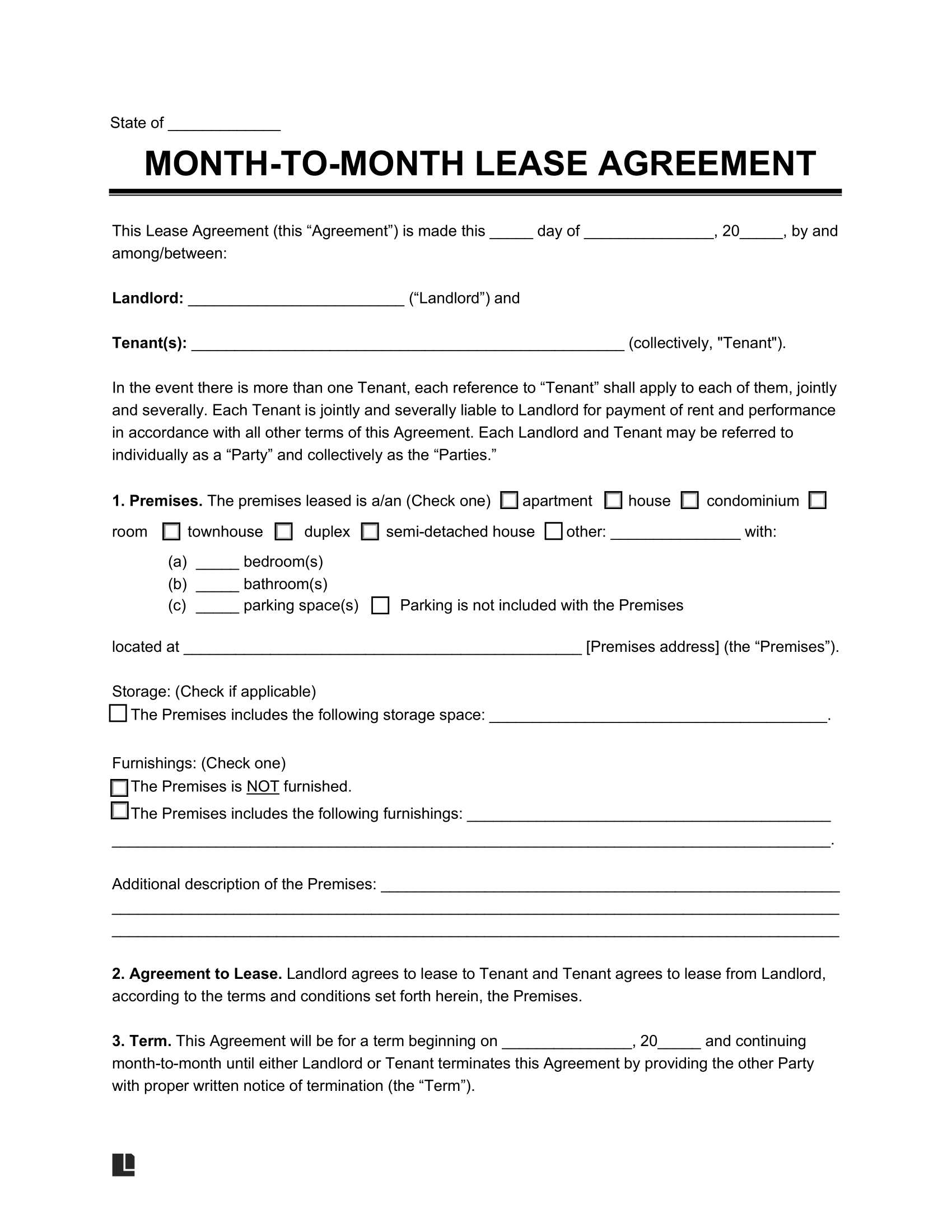 Free Month To Month Lease Agreement Template | Pdf & Word with regard to Printable Simple Month To Month Rental Agreement